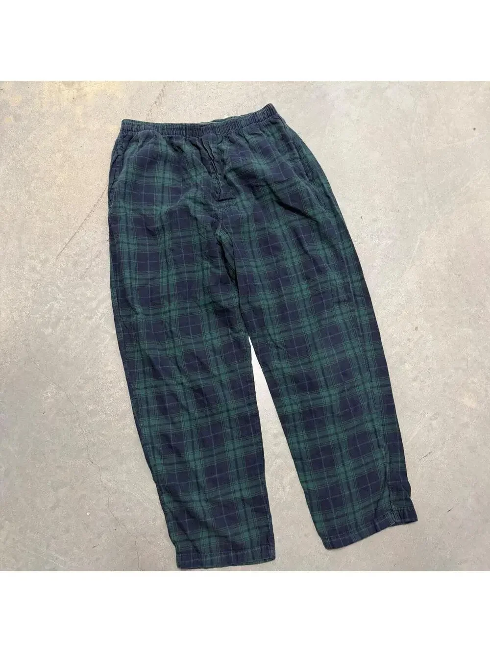2000s Green and Blue Plaid Fruit of the Loom Men's Pajama Bottoms Sized Large